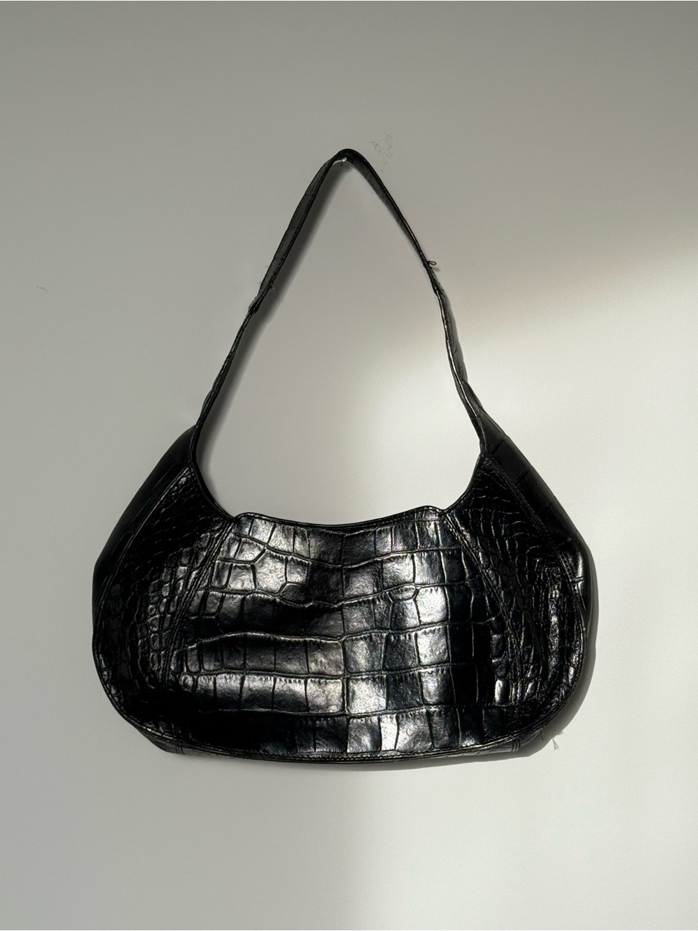Vintage Monsac Black Croc Embossed Genuine Leather Shoulder Bag